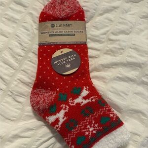 C.W. Hart Women's Aloe Cabin Socks - Red and Green
